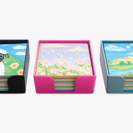 5681-R Ark Standlı Plastik Küp Notluk + Renkli Kağıt